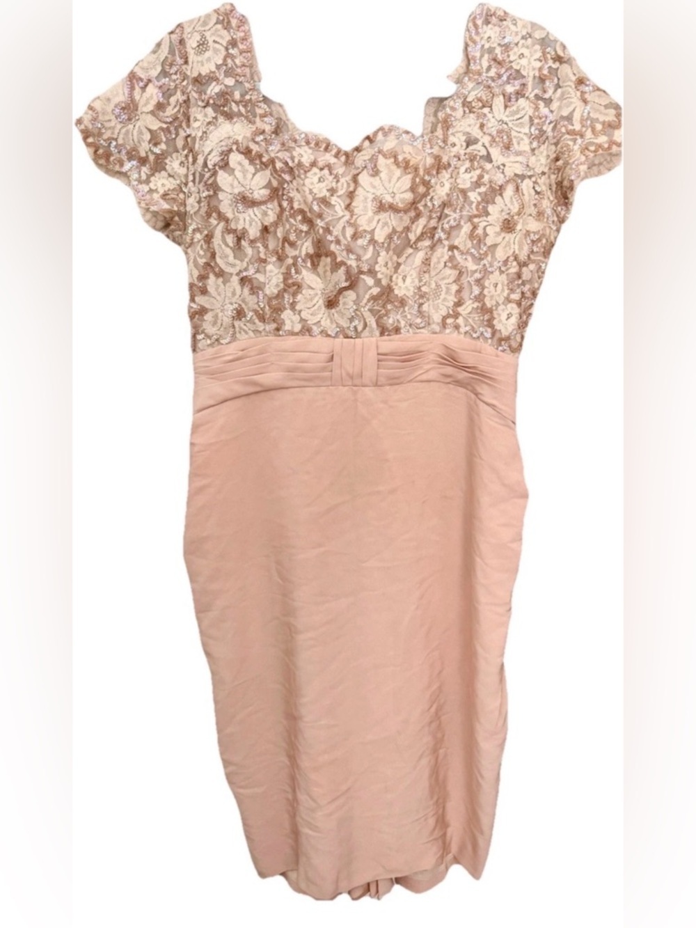 Emma Domb Vintage Lace Sequin Dress 50s Scalloped Beaded Wiggle Cocktail Draped